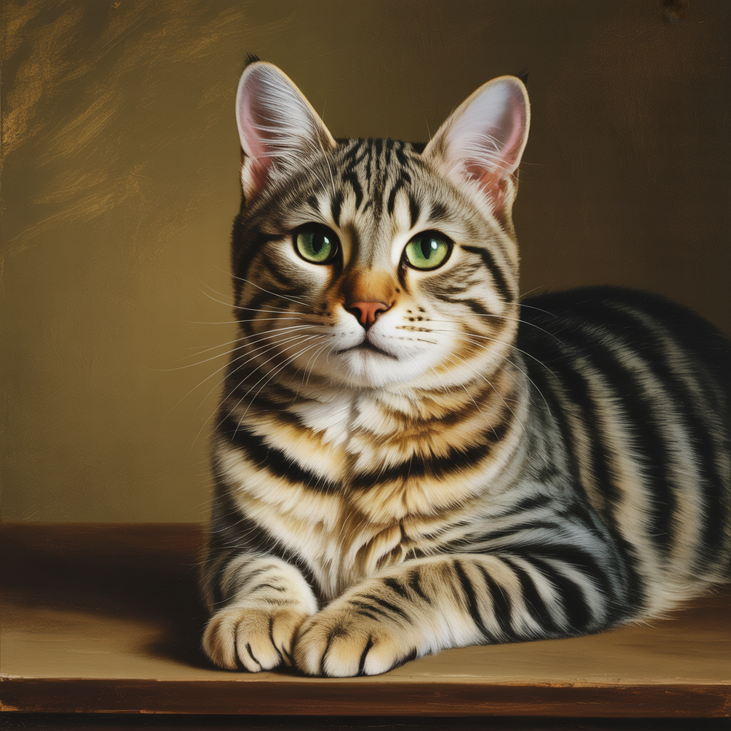 Oil painting memorial portrait of a tabby cat