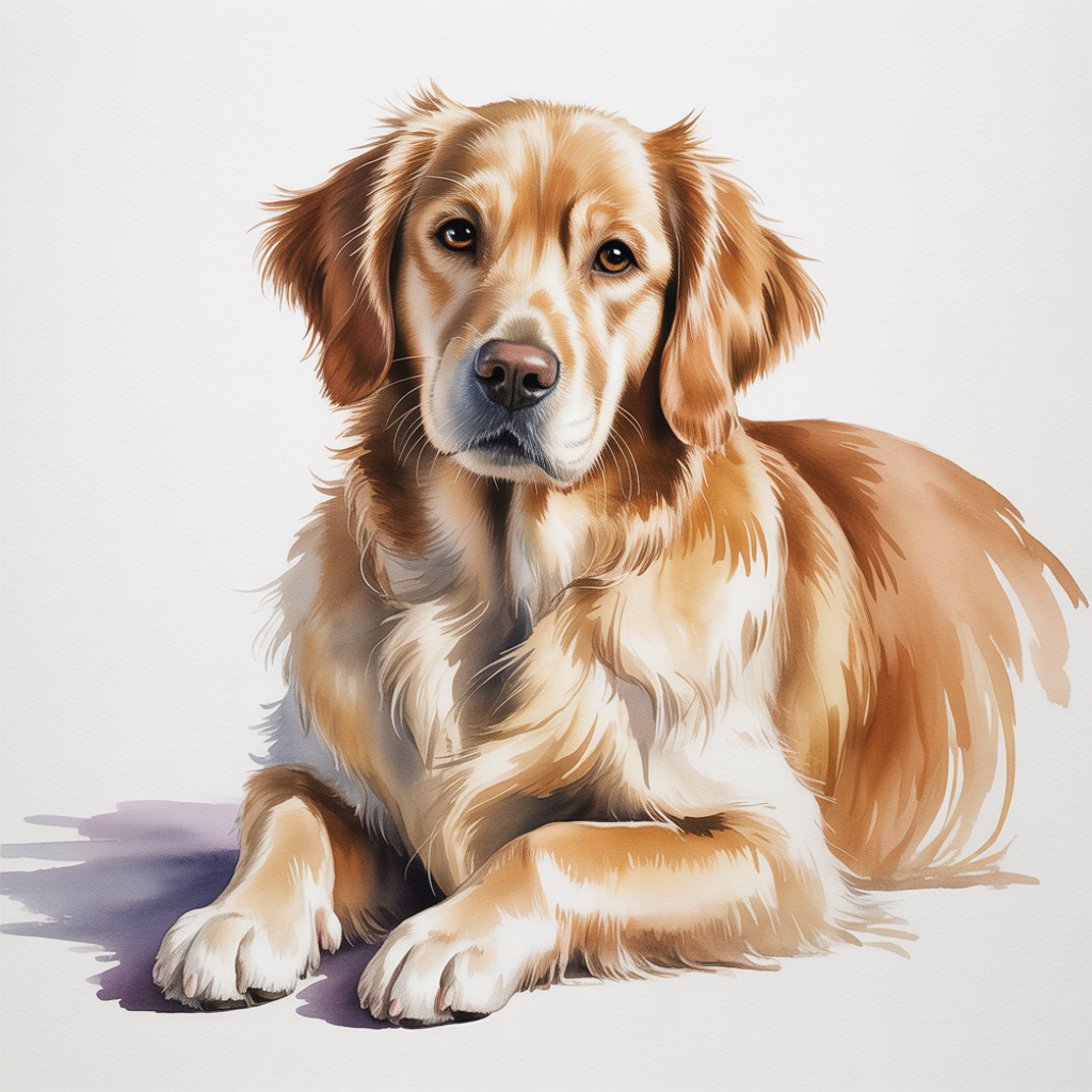Watercolour memorial portrait of a golden retriever